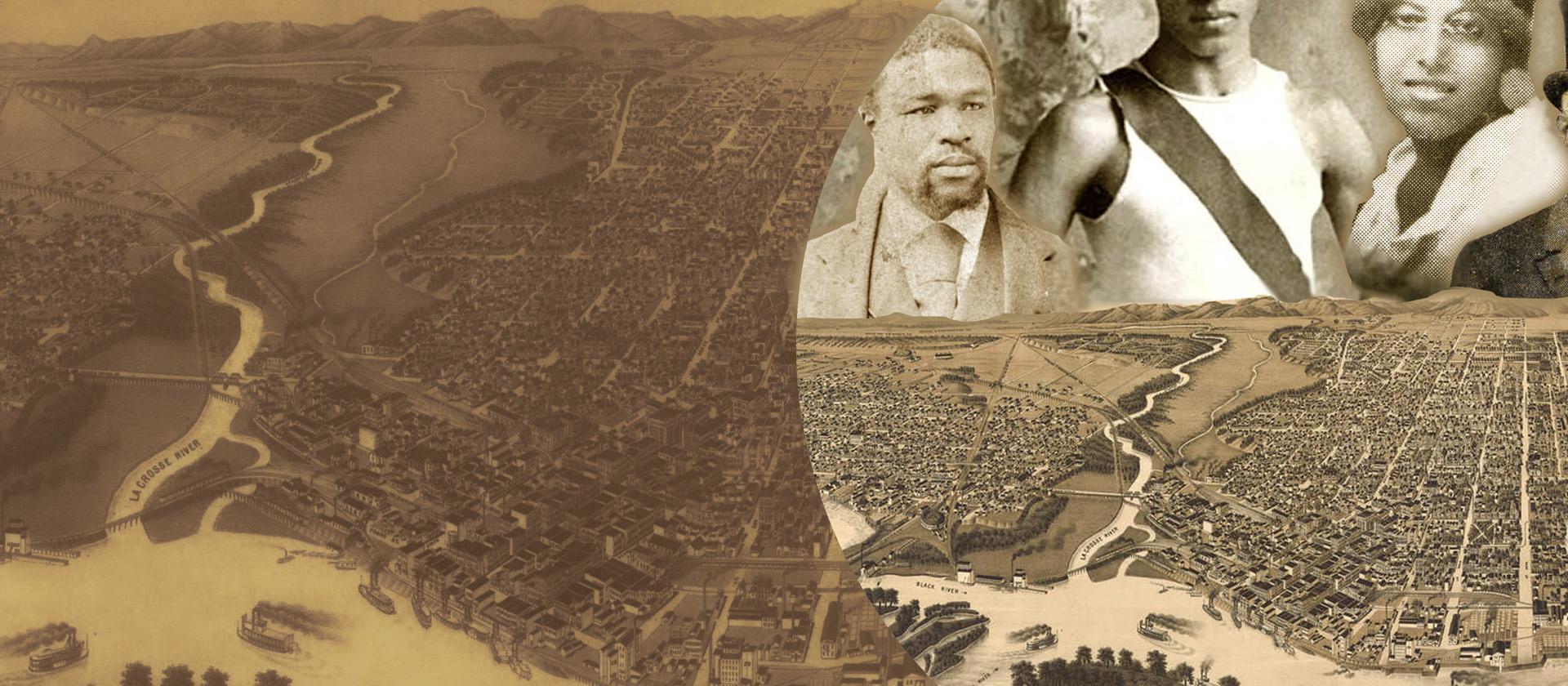An old picture of la crosse with Black historical figures on it.