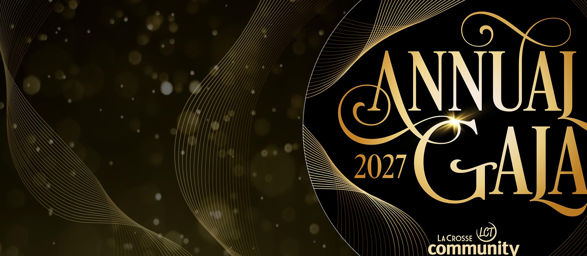 Gold cursive script over a gold ribbon with a black background.